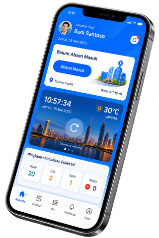 Aplikasi absensi HadiRbos di layar ponsel